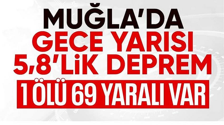 Muğla Marmaris açıklarında 5.8 büyüklüğünde deprem