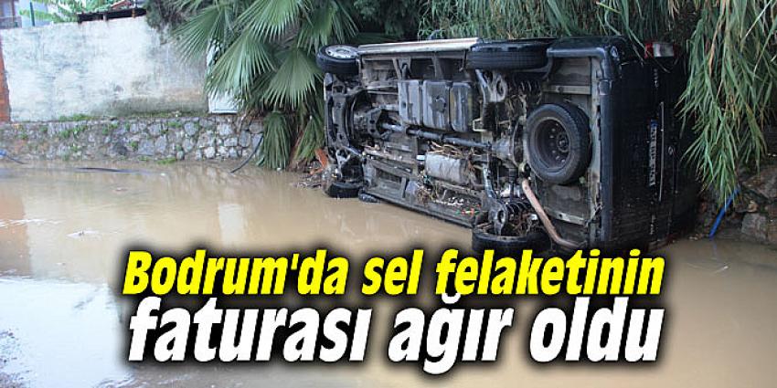 Bodrum'da dere yatağı taştı, otomobil derede sürüklendi