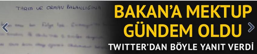 Tarım ve Orman Bakanı Pakdemirli'ye ilkokul öğrencisinden mektup