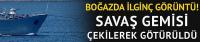 Arızalı savaş gemisi römorkör tarafından çekildi